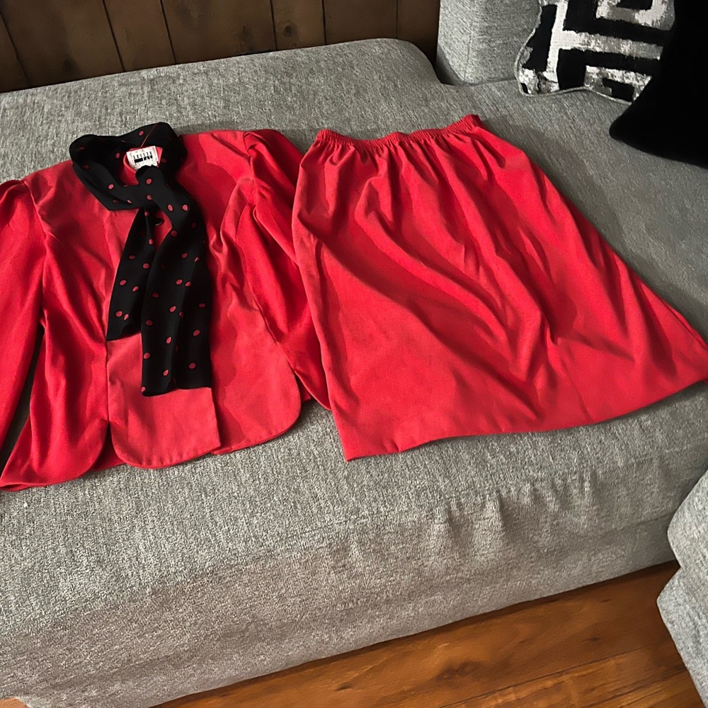 Leslie Fay Red Skirt Set with Black Accents